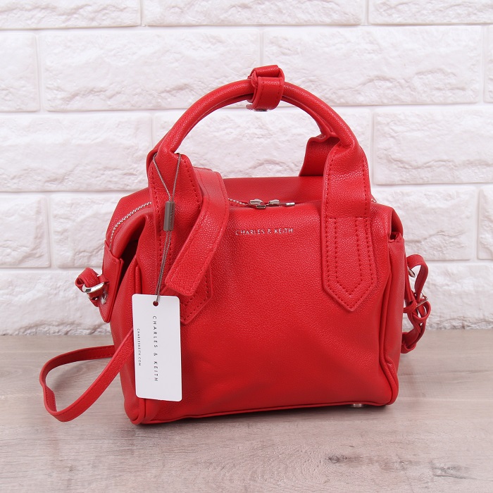 SAG6169 Red Charles & Keith Soft Leather Bowling Bag
